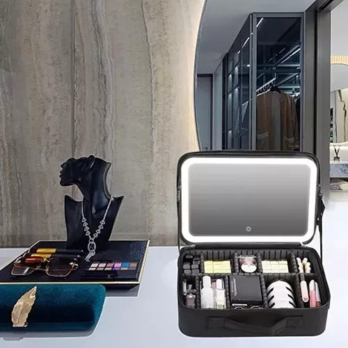Neceser Estuches De Maquillaje Bolsa De Viaje Con Espejo Led - Imagen 4