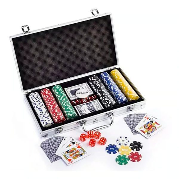 ProPoker 300 Jetons Professionnels – 11,5g, Boîtier Aluminium, 2 Jeux De Cartes, Bouton Dealer – Pour 6 Joueurs, 18+
